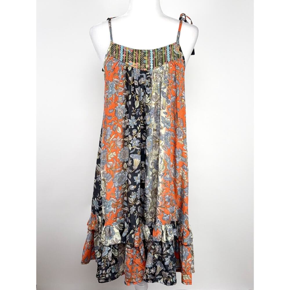 Karma Highway Boho Tie Shoulder Floral Midi Dress One Size